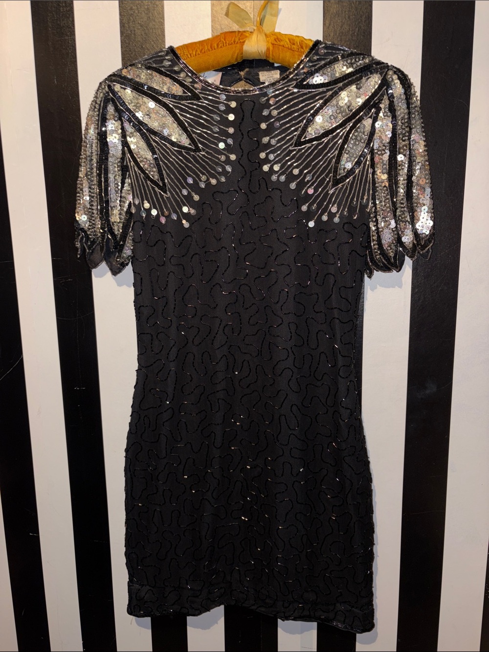 Laurence Kazar Black Sequin-Fully Embellished Beaded Mini Dress Petite Small 2